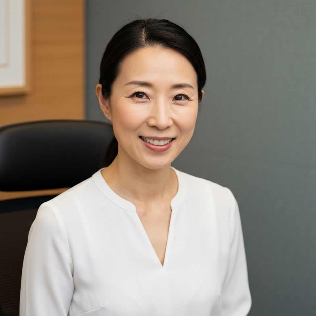 Professional East Asian female therapist with gentle smile